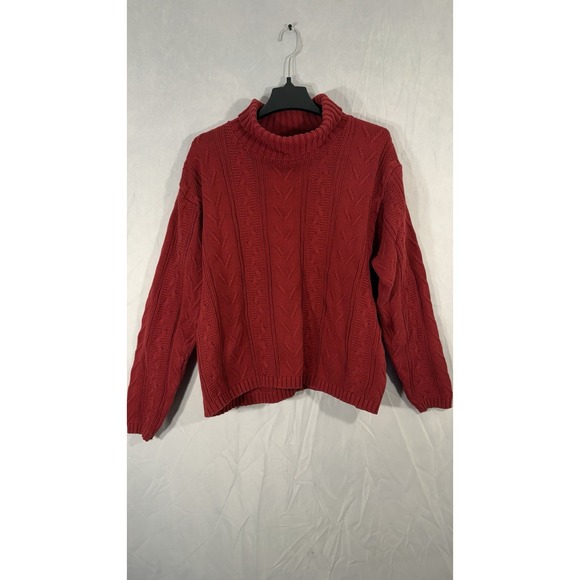 eddie bauer turtleneck Chunky Cable Knit Sweater Red Size L Short Length - Picture 4 of 12